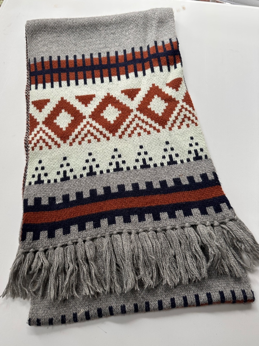 J.Crew Fair Isle Oversized Knit Scarf – Gray, Ivory, Navy & Rust